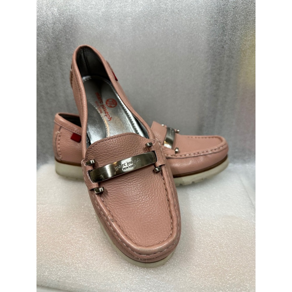 Marc Joseph New York Womens Pink Leather Loafer Shoes Slip On Buckle Detail‎